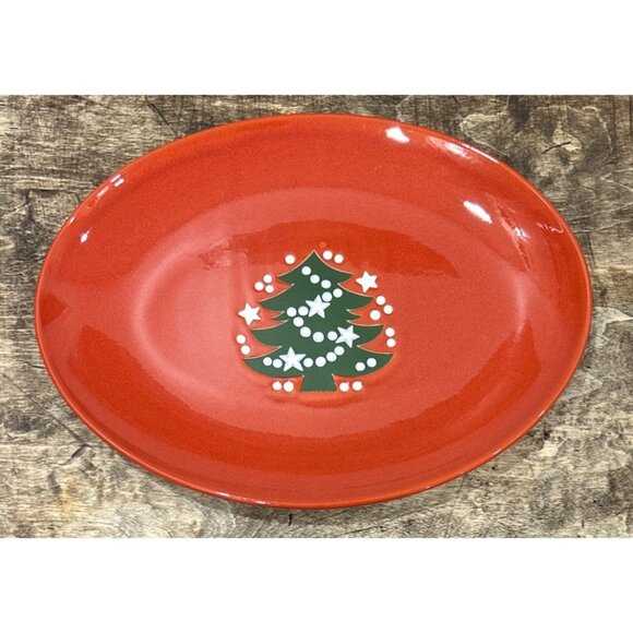 Waechtersbach CHRISTMAS TREE 13" Oval Platter Tray Red Germany Holiday - Picture 1 of 3